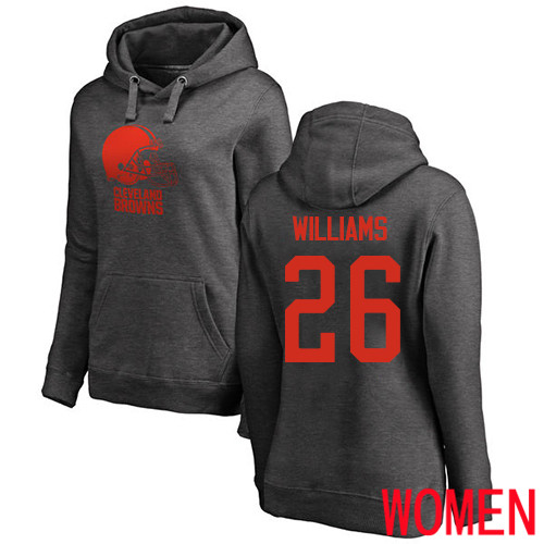 Cleveland Browns Greedy Williams Women Ash Jersey #26 NFL Football One Color Pullover Hoodie Sweatshirt